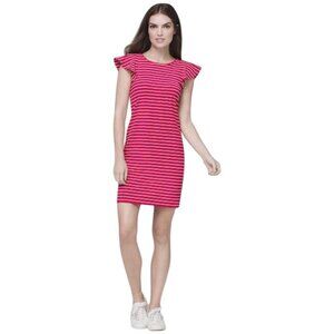 White House Black Market Pink Flounce Sleeve Striped Shift Dress, Women's Size M